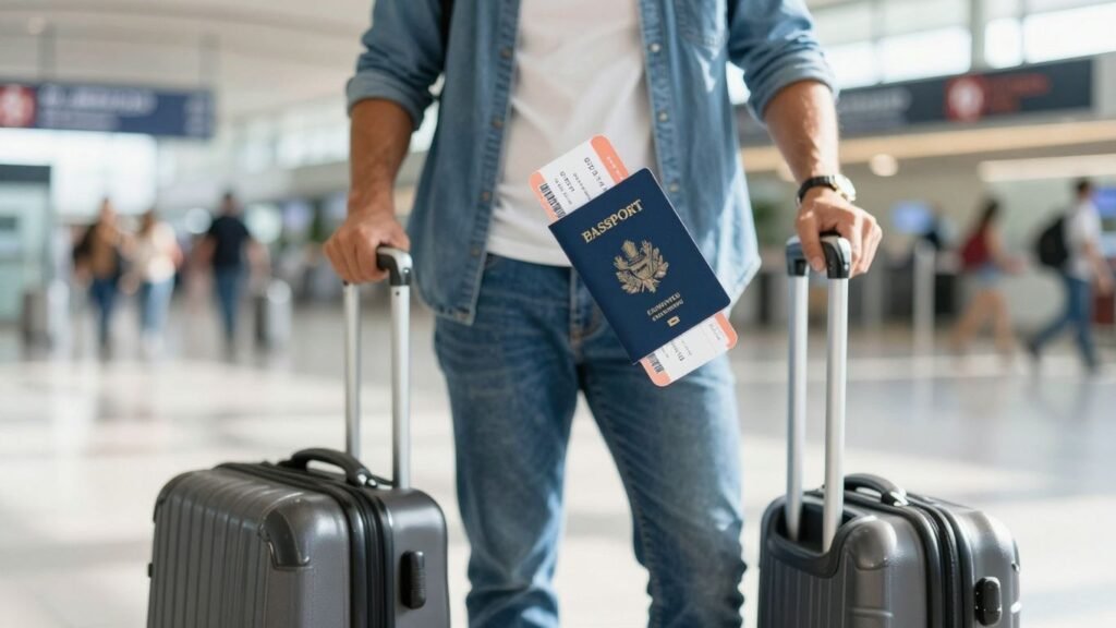 Person with passport and boarding pass at airport