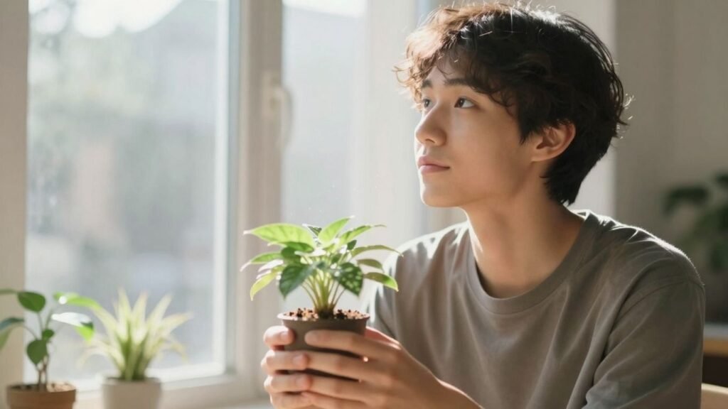 Young person looking towards a bright future.