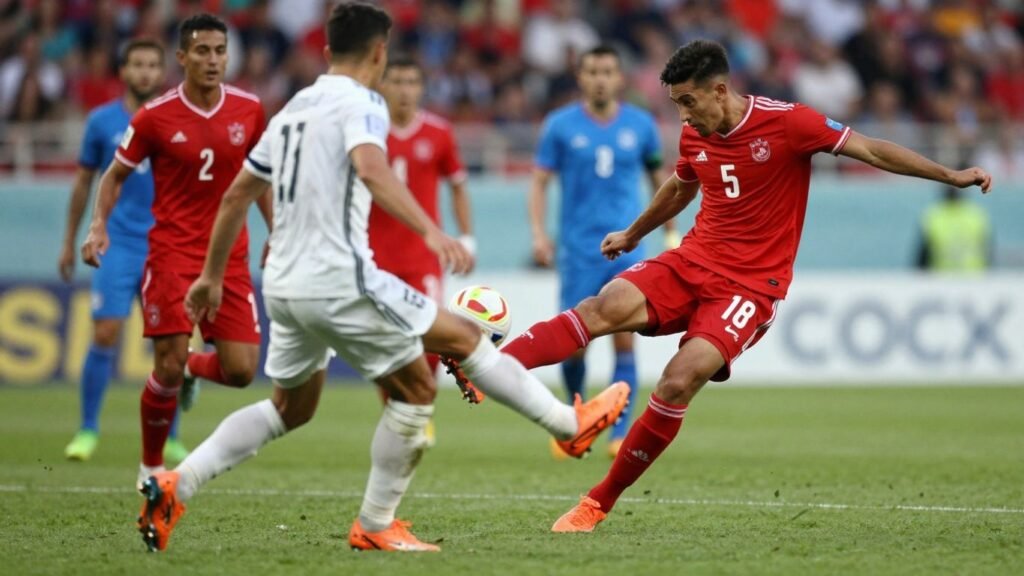 Football players in action on a green pitch.
