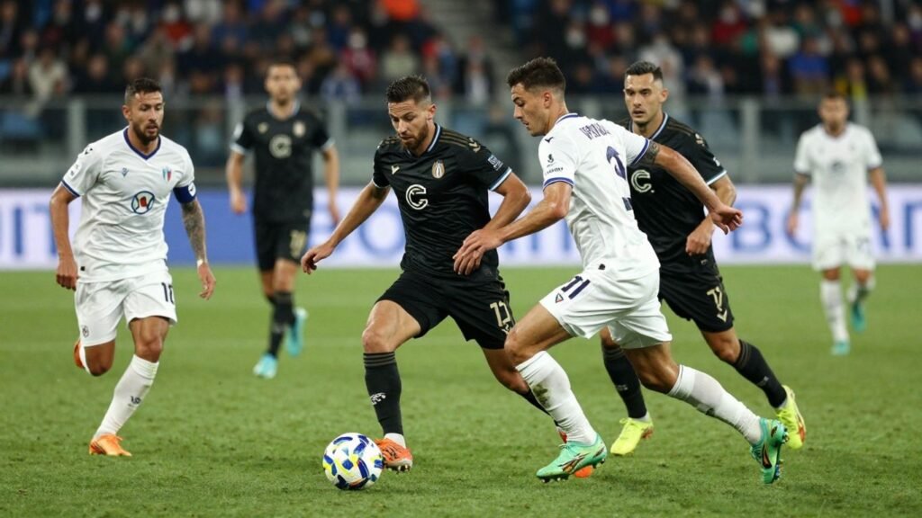 Serie A football match in progress, players on the pitch.