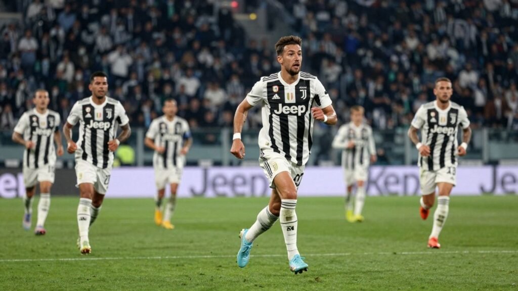 Juventus football players in action on the pitch.