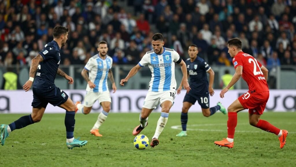 Serie A football match action on the pitch.