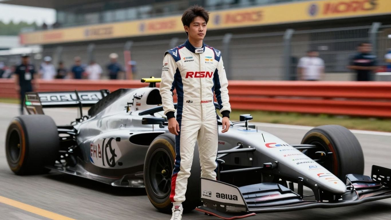 Zhou Guanyu with Cadillac race car